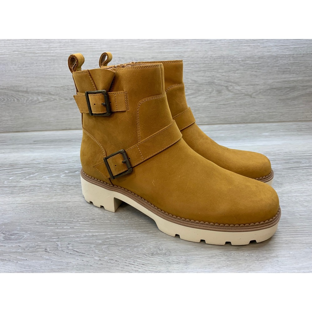 Vionic Folsom Brown Nubuck Leather Lug Sole Moto Ankle Boots Women's 8.5
